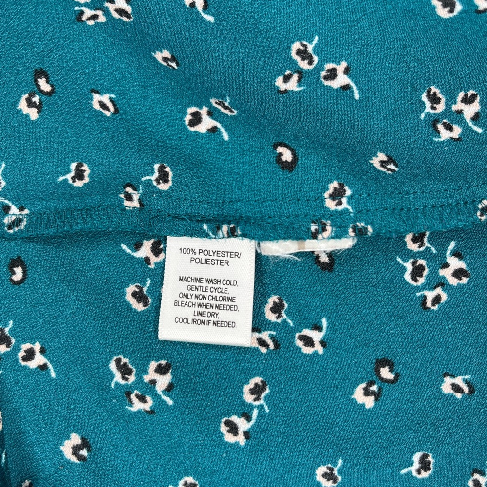 LOFT Teal Floral Long Sleeve‎ Mini Dress Medium Petite - Picture 7 of 7